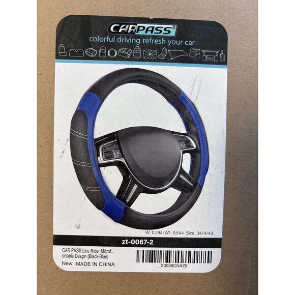 Car Pass Steering Wheel Cover Black Blue Universal Fit Brand New - Picture 1 of 4